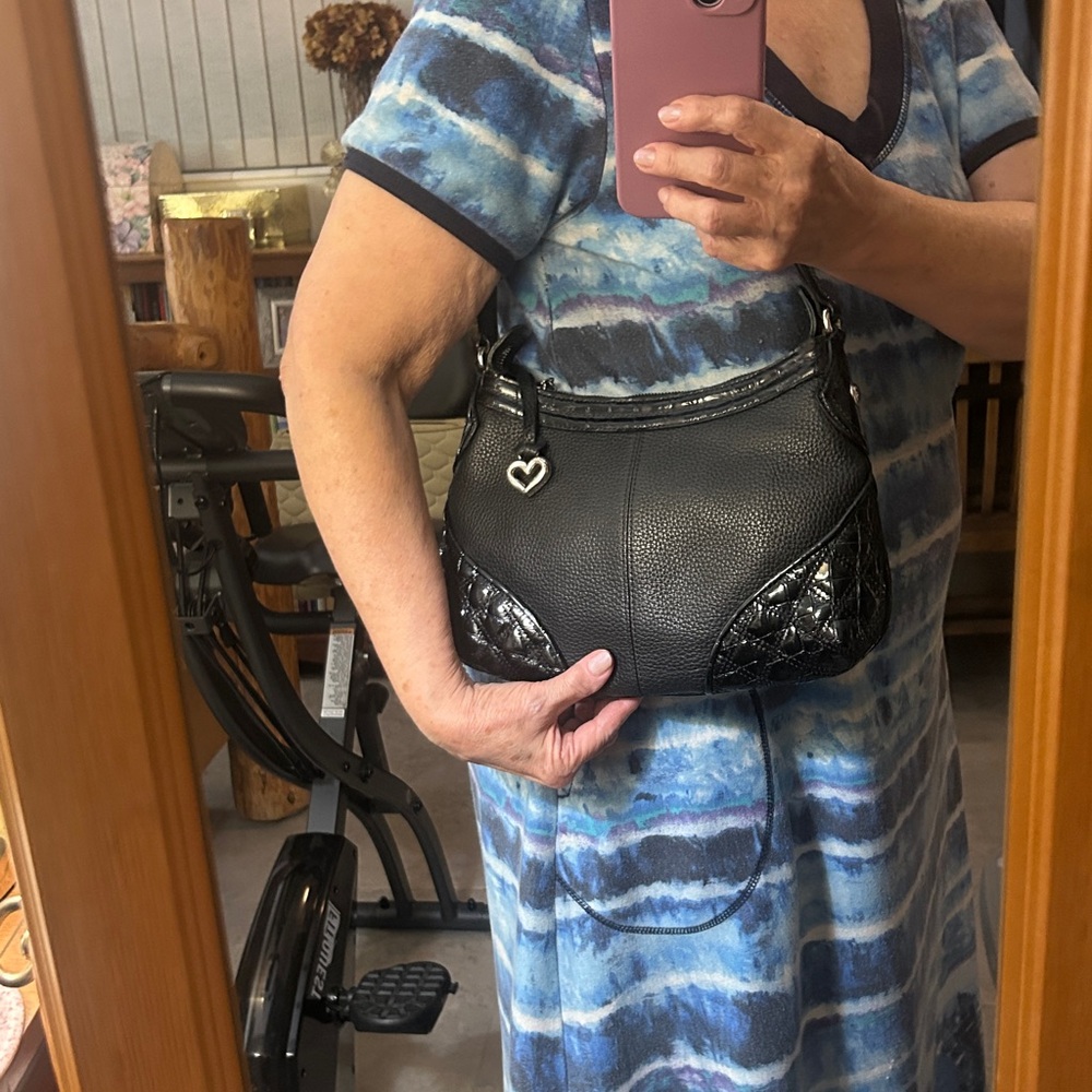 Brighton Black Women's Leather Shoulder Bag with Heart Charm - Picture 4 of 14